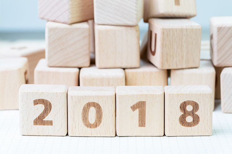 Wooden blocks reading "2018"