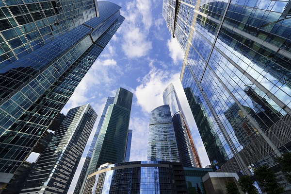 EMC photo of upward angle shot of skyscrapers